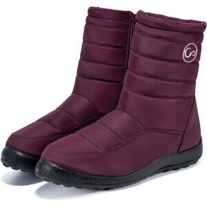 〽️Women's Red Alicegana Waterproof Winter Snow Warm Fur Mid Calf Zipper Boots
